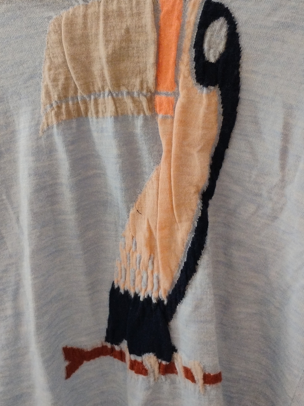 J. Crew Light Blue Wool W Peach & Black Toucan Accent SZ M - Picture 5 of 5